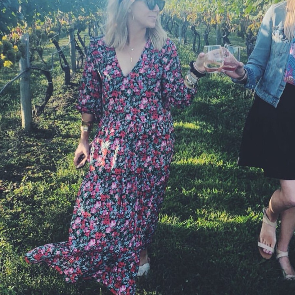Zara Black and Red Floral Long Sleeve Dress